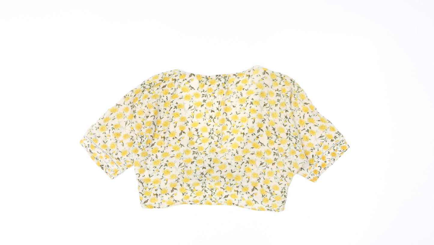 Urban Outfitters Womens Multicoloured Floral Polyester Cropped Blouse Size M Round Neck