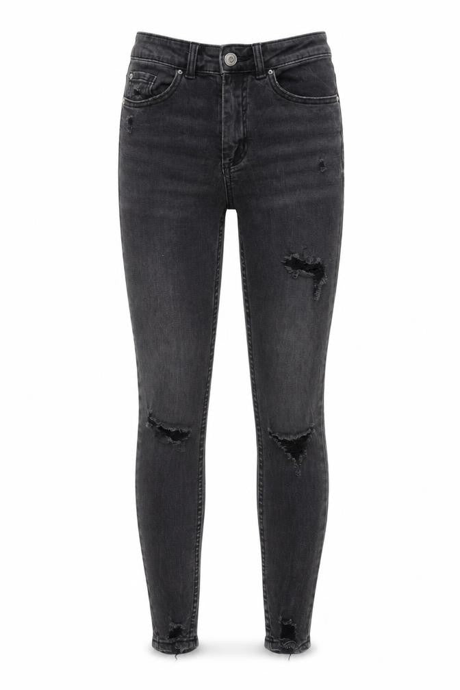 Front view of Denim & Co. women’s grey cotton skinny jeans, size UK 8, regular zip