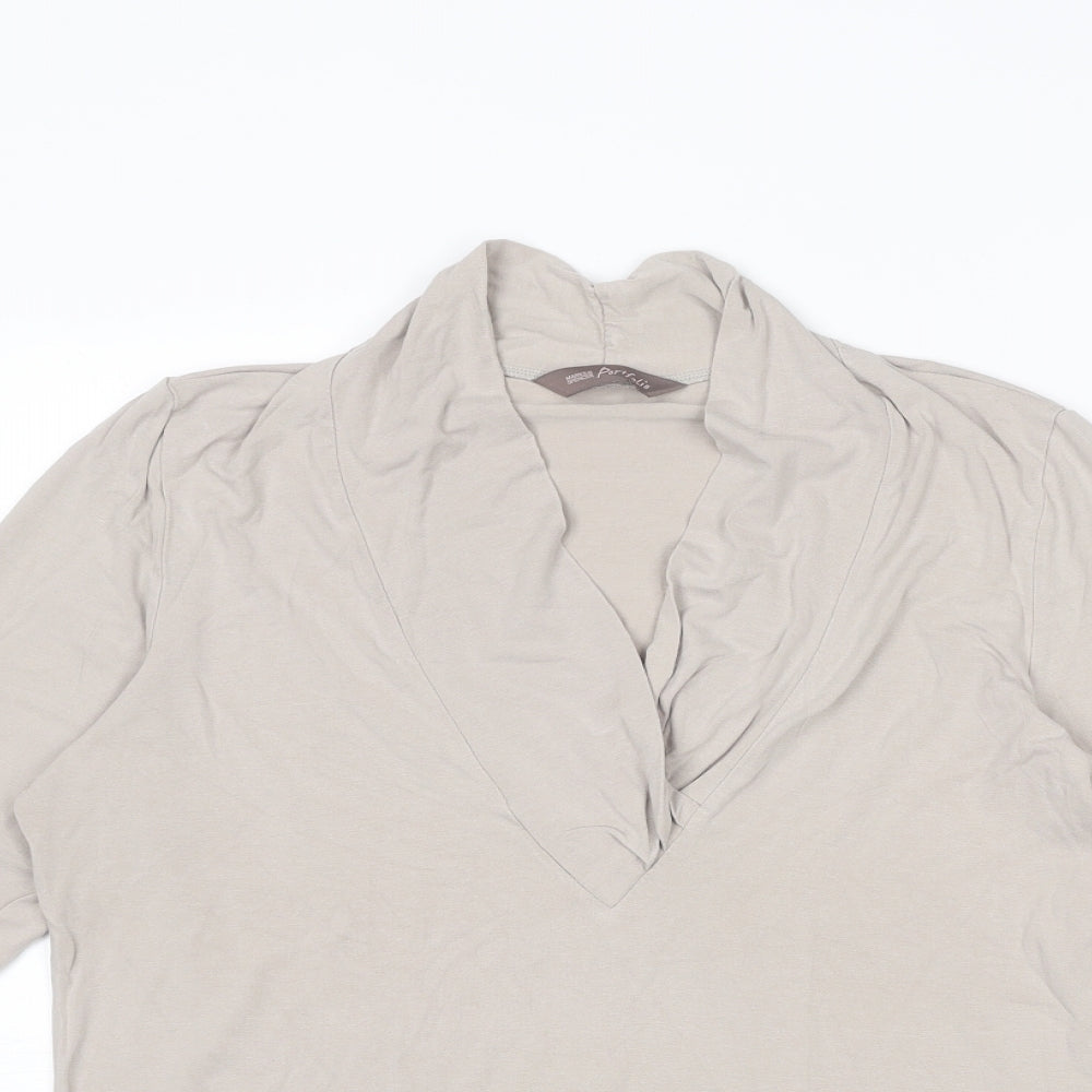 Marks and Spencer Womens Beige Viscose Basic T-Shirt Size 16 Collared