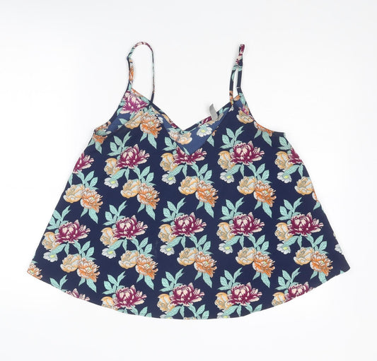 ASOS Womens Multicoloured Floral Polyester Basic Tank Size 12 V-Neck