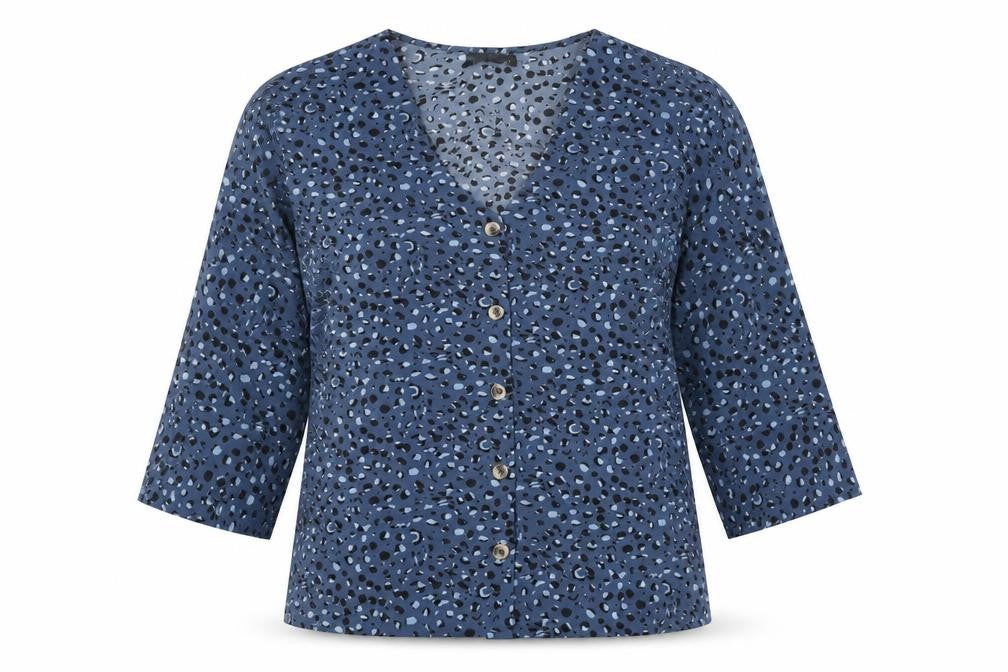 Boohoo Womens Blue Geometric Polyester Basic Blouse Size 6 V-Neck