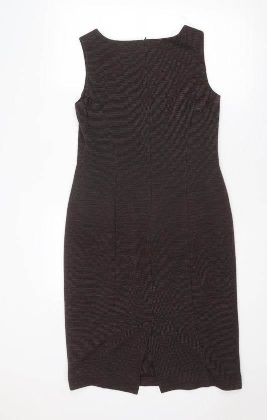 Betty Jackson Womens Brown Geometric Acrylic Shift Size 12 Round Neck Zip