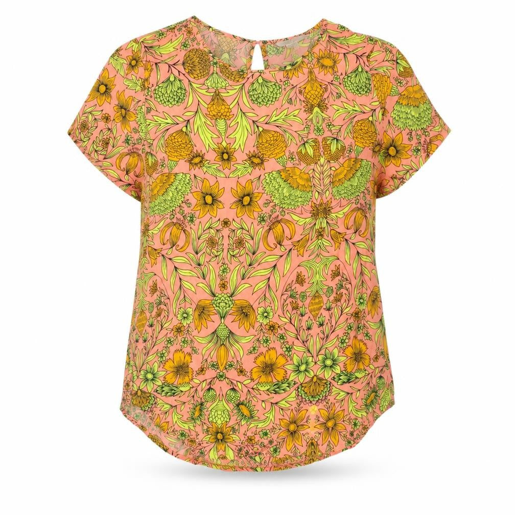 H&M Womens Multicoloured Geometric Viscose Basic T-Shirt Size 8 Round Neck