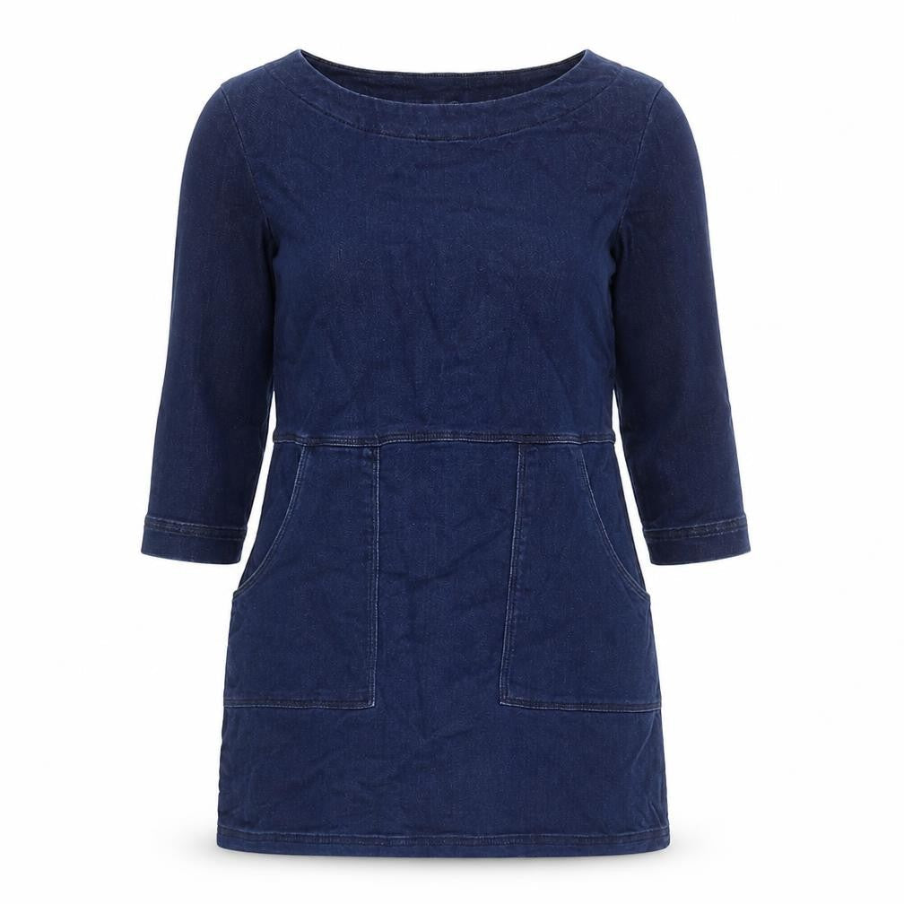 Front view of Papaya women’s blue cotton a-line, size UK 8, round neck pullover