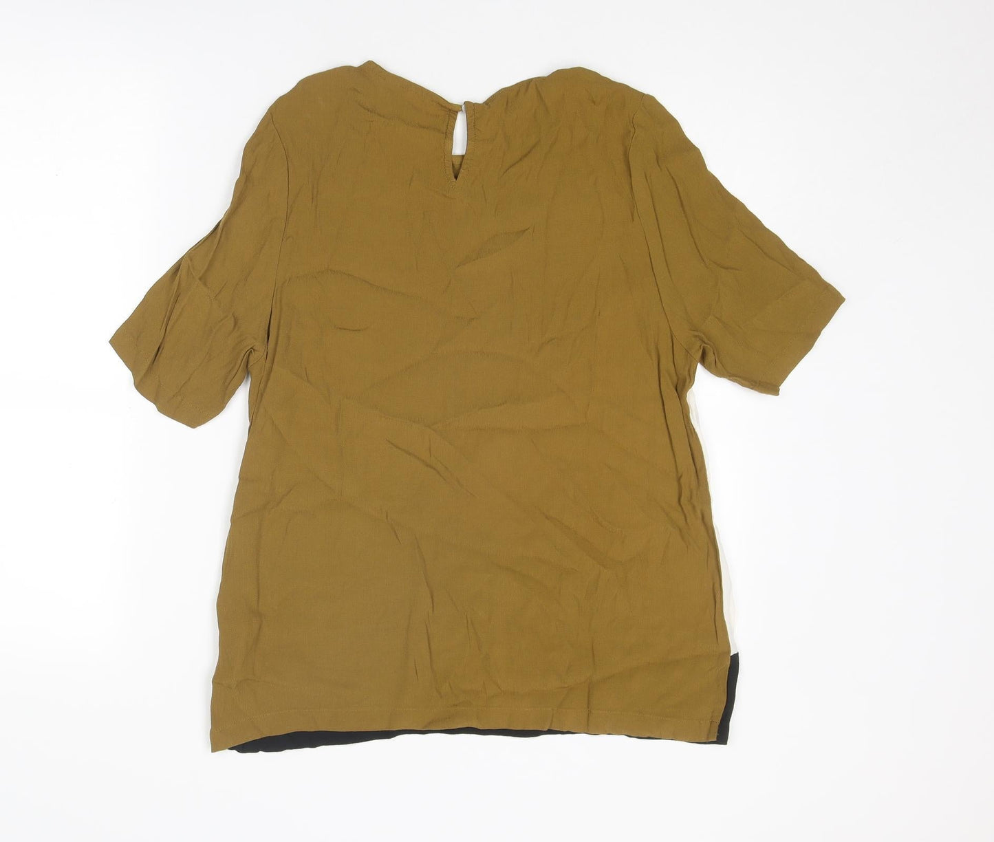 New Look Womens Brown Geometric Viscose Basic Blouse Size 14 Round Neck