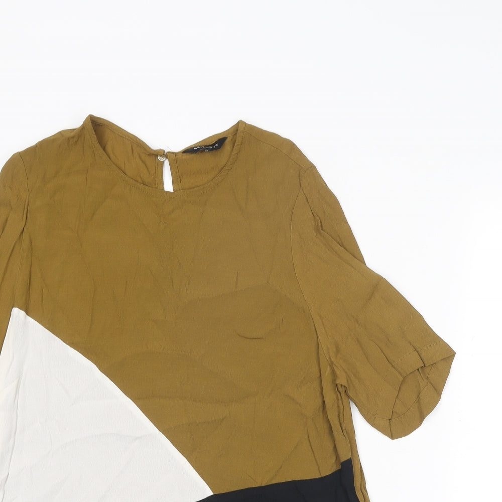 New Look Womens Brown Geometric Viscose Basic Blouse Size 14 Round Neck