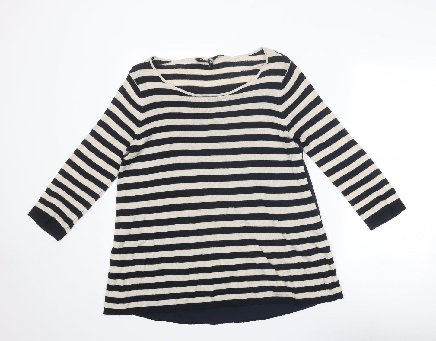 Betty Jackson Womens Blue Round Neck Striped Cotton Pullover Jumper Size 12