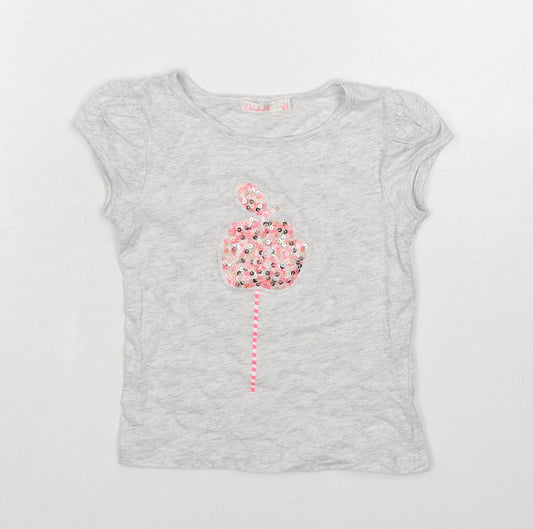 Billieblush Girls Grey Cotton Basic T-Shirt Size 4 Years Boat Neck Pullover
