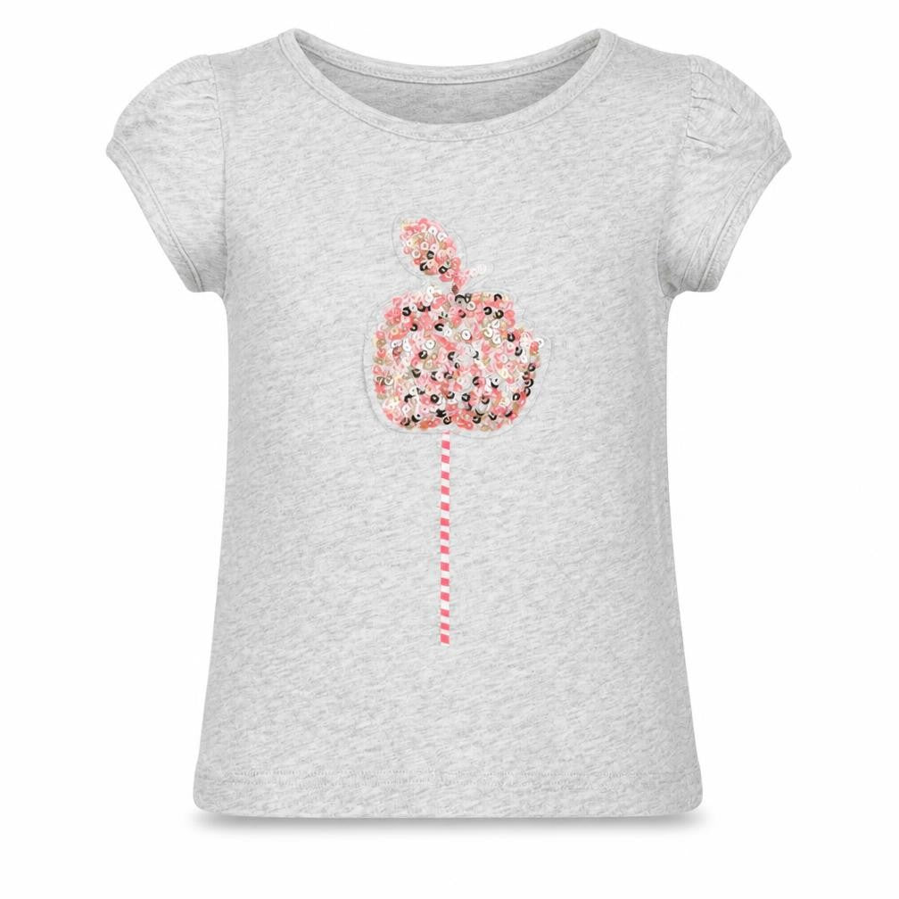 Front view of Billieblush girls’ grey cotton basic t-shirt, size 4, years boat neck pullover