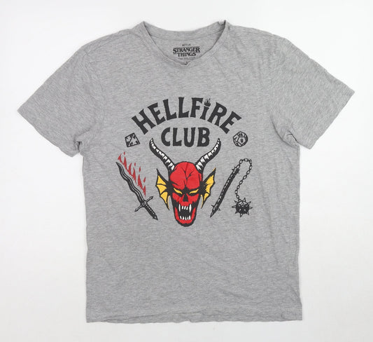 Stranger Things Womens Grey Cotton Basic T-Shirt Size L Round Neck - Hellfire Club