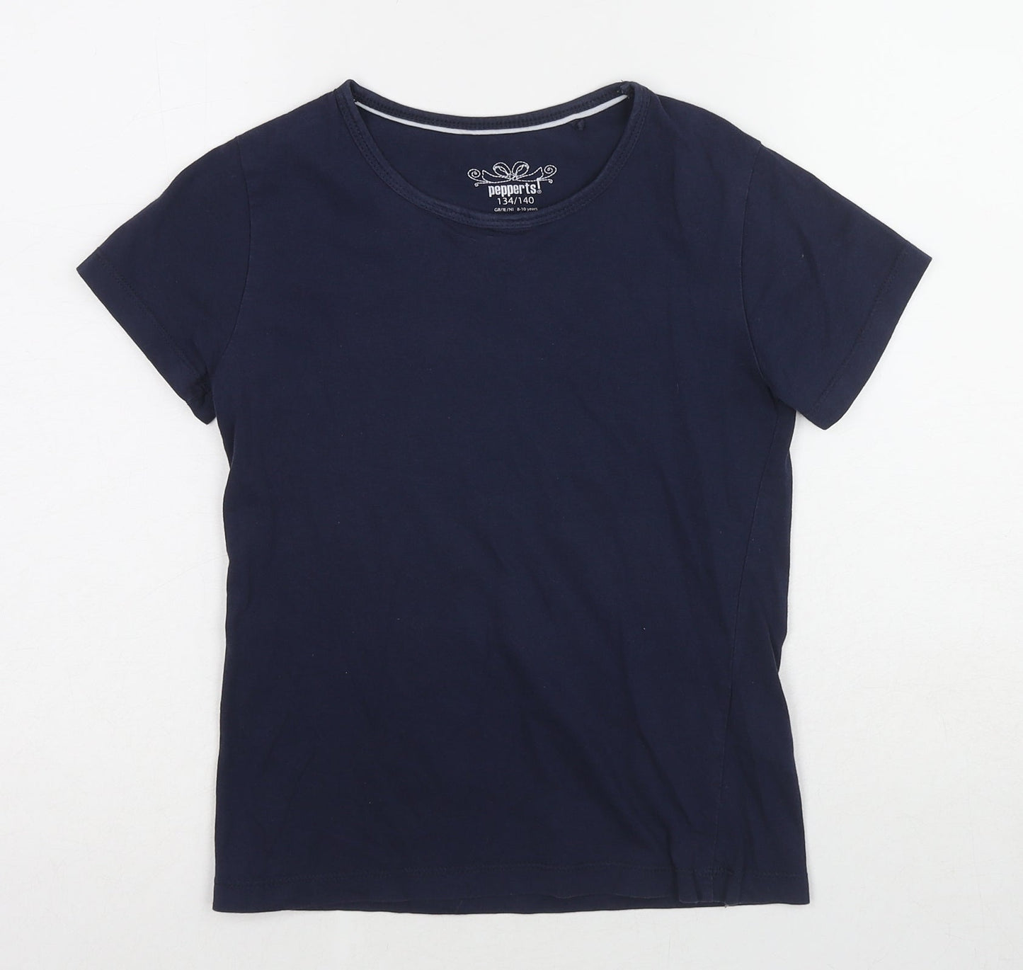 Pepperts Girls Blue Cotton Basic T-Shirt Size 8-9 Years Round Neck Pullover