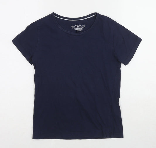 Pepperts Girls Blue Cotton Basic T-Shirt Size 8-9 Years Round Neck Pullover