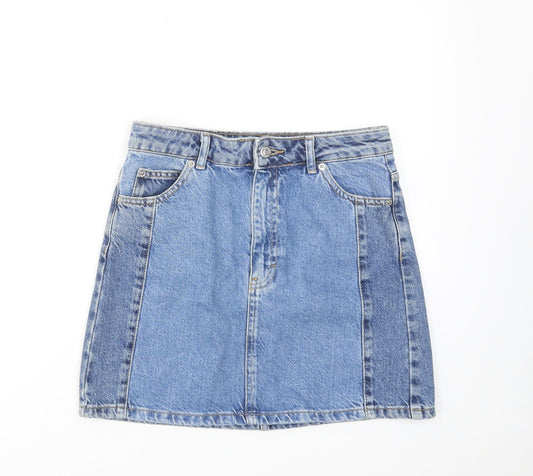 Topshop Womens Blue Cotton A-Line Skirt Size 10 Zip