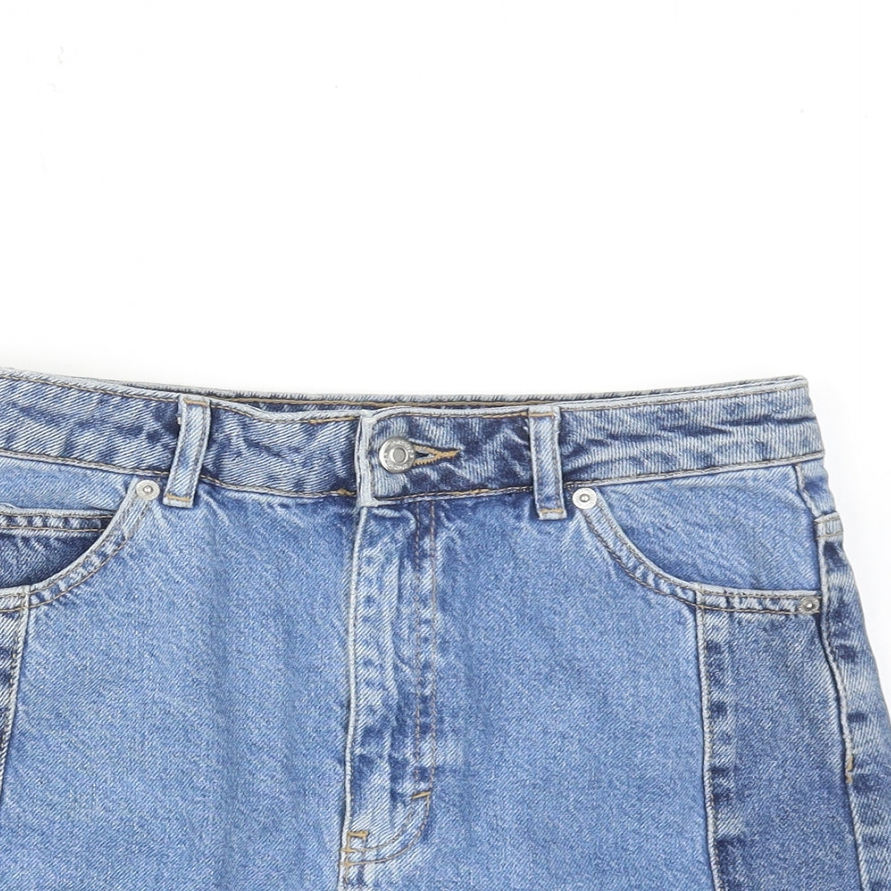 Topshop Womens Blue Cotton A-Line Skirt Size 10 Zip