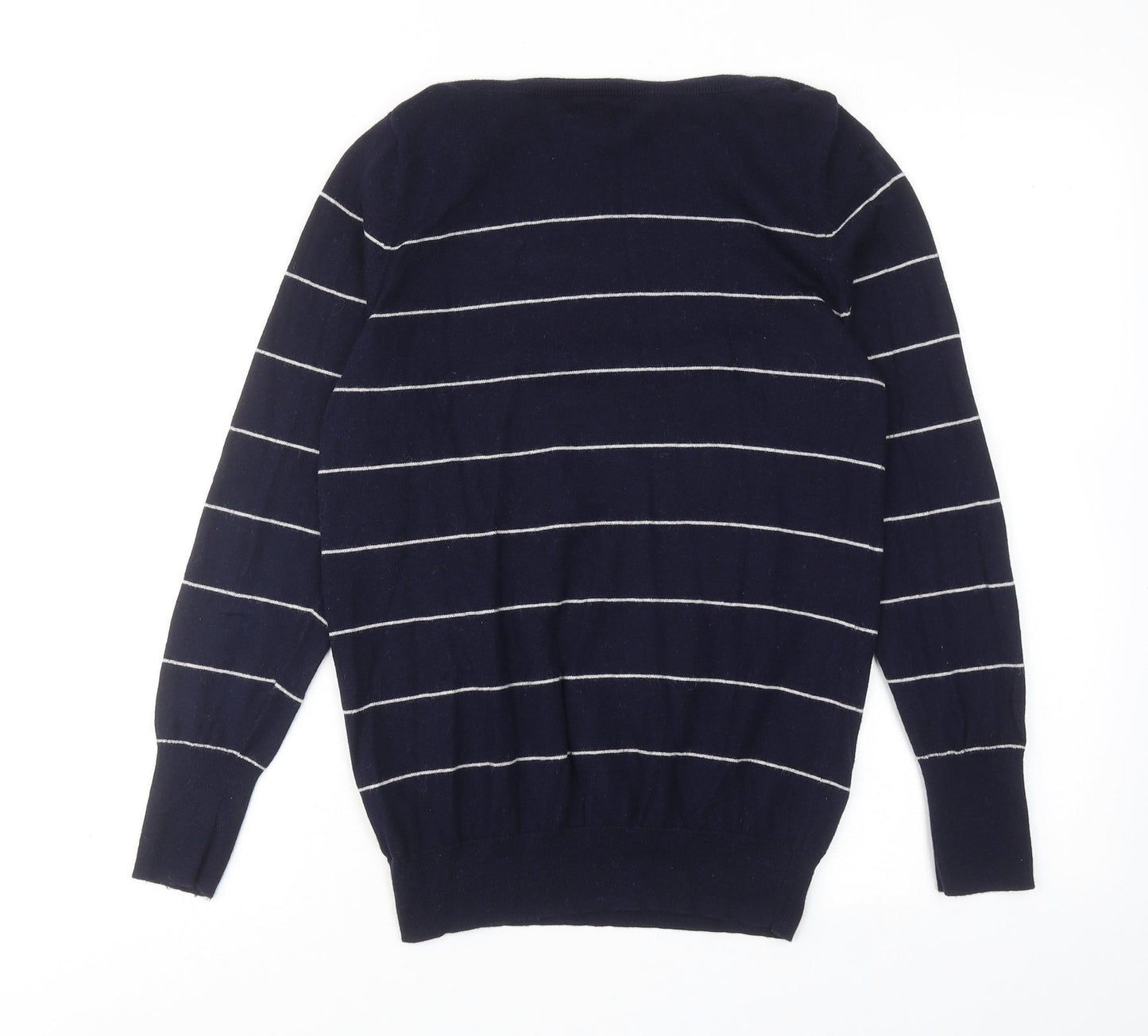 Monsoon Womens Blue Round Neck Striped Cotton Pullover Jumper Size S