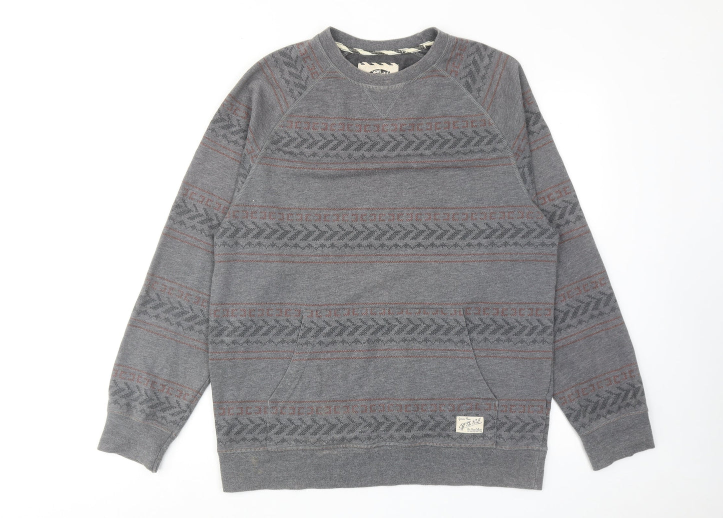 VANS Mens Grey Geometric Cotton Pullover Sweatshirt Size M