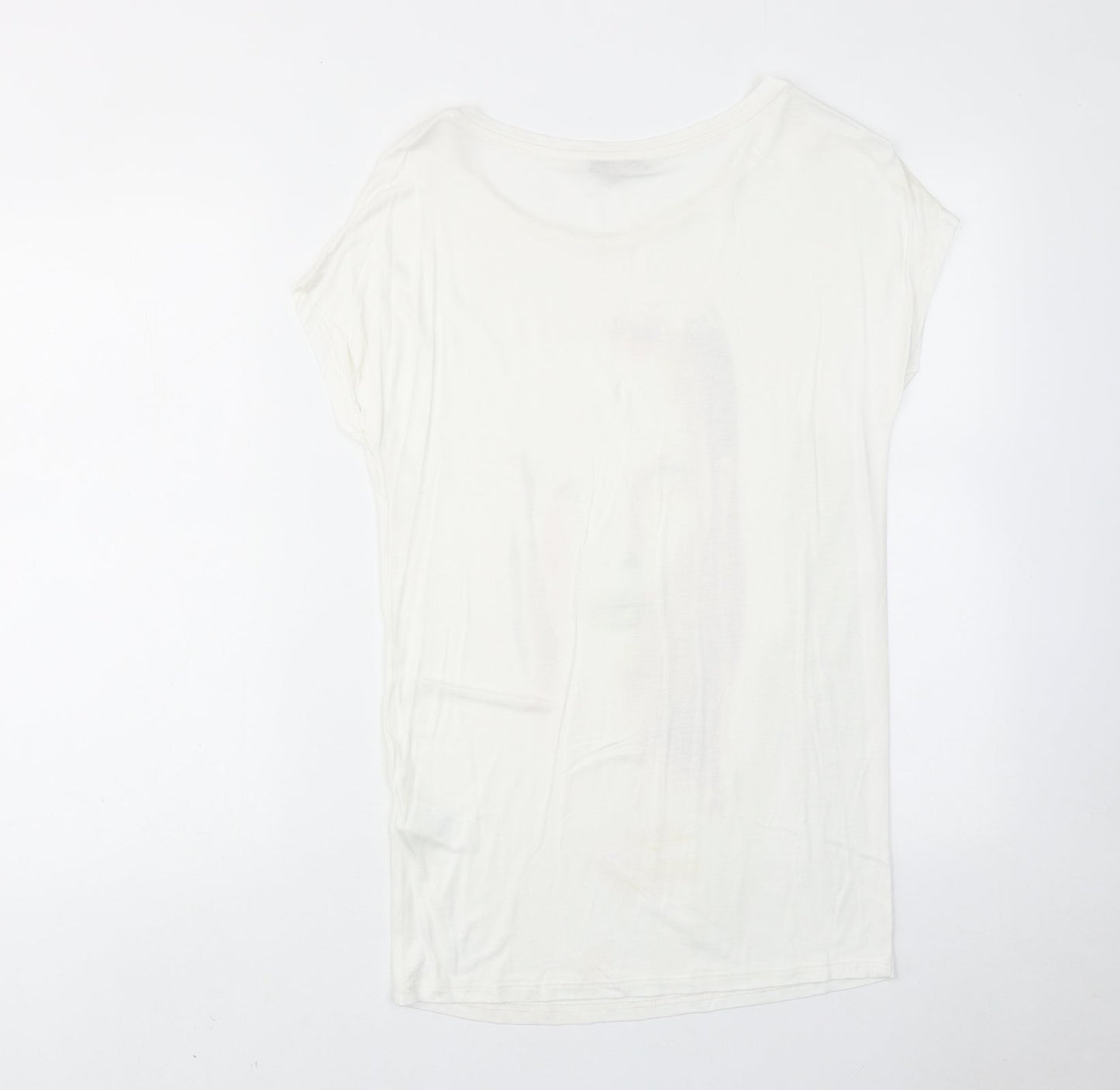 Limited Edition Womens White Viscose Basic T-Shirt Size 8 Round Neck