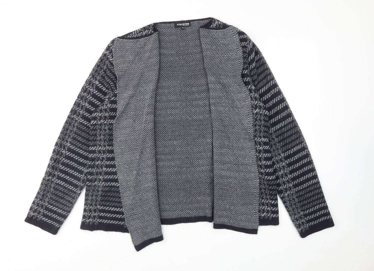 Debenhams Womens Grey V-Neck Plaid Acrylic Cardigan Jumper Size 20