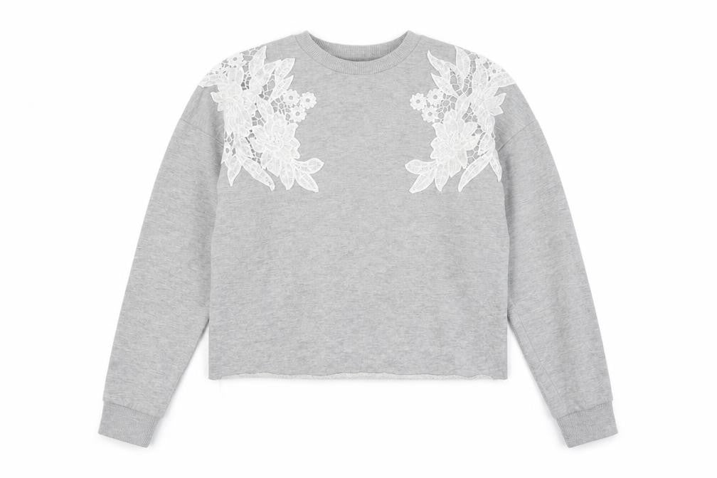 Miss Selfridge Womens Grey Cotton Pullover Sweatshirt Size 4 Pullover - Flower detail