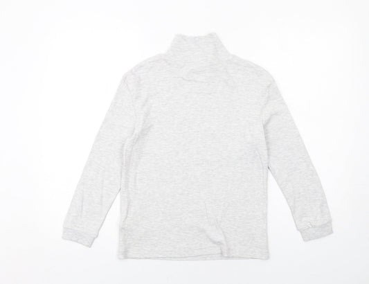 Marks and Spencer Girls Grey High Neck Cotton Pullover Jumper Size 9-10 Years Pullover