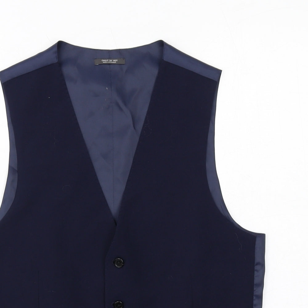 Marks and Spencer Mens Blue Wool Jacket Suit Waistcoat Size 38 Regular