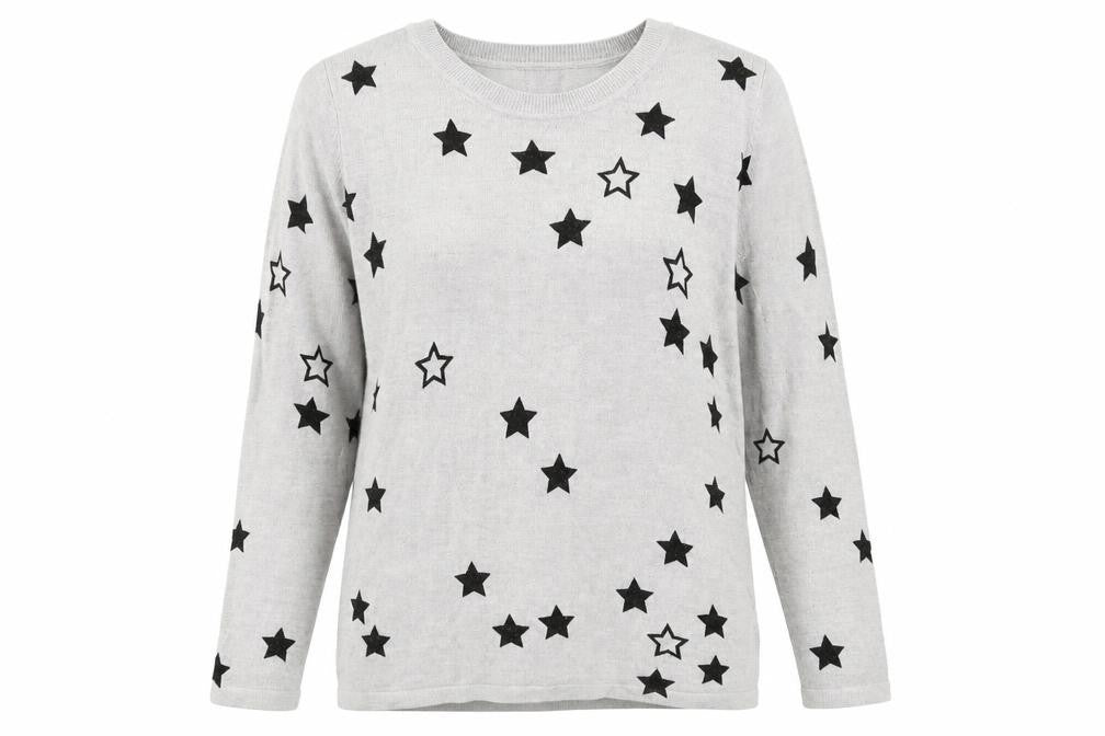 Marks and Spencer Womens Grey Round Neck Geometric Acrylic Pullover Jumper Size 14 - Star Pattern