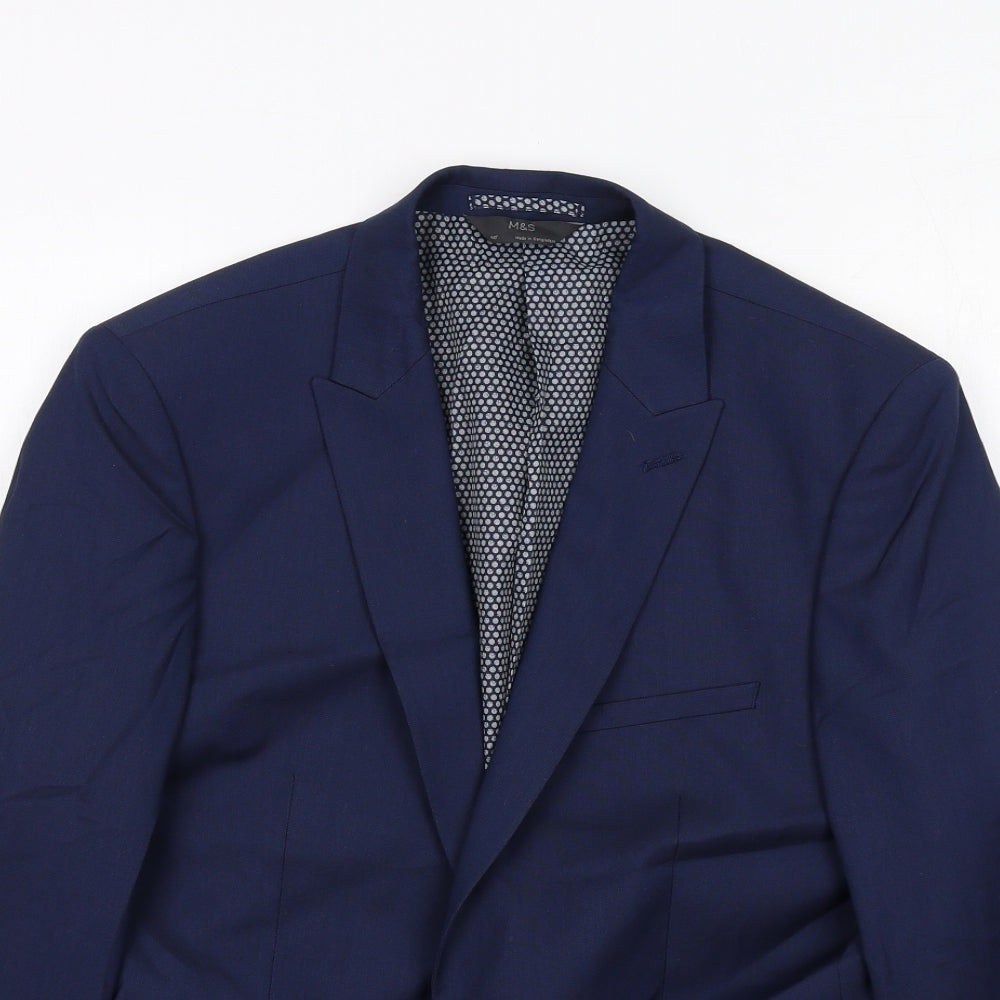 Marks and Spencer Mens Blue Polyester Jacket Suit Jacket Size 40 Regular