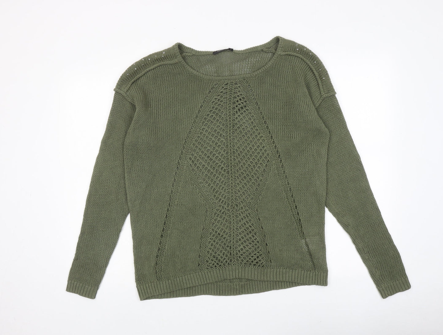 Fransa Womens Green Round Neck Acrylic Pullover Jumper Size M