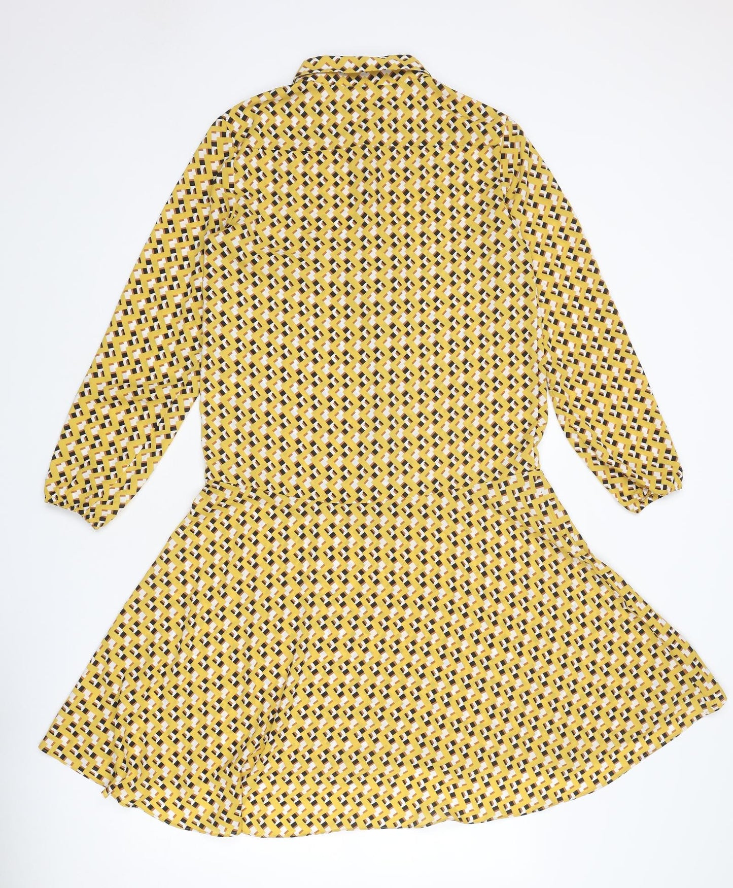 Kaleidoscope Womens Yellow Geometric Polyester Shirt Dress Size 10 Collared Button
