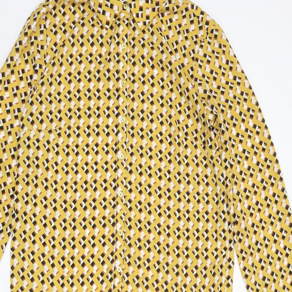 Kaleidoscope Womens Yellow Geometric Polyester Shirt Dress Size 10 Collared Button