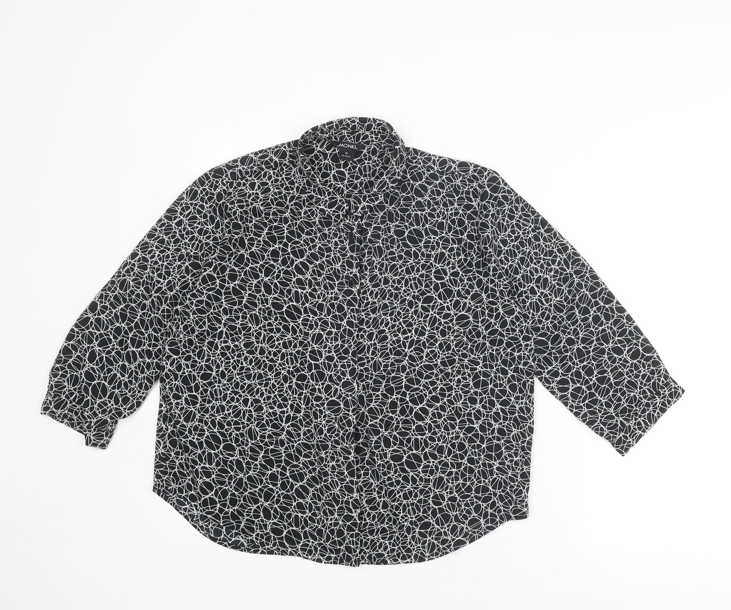 Monki Womens Black Geometric Polyester Basic Blouse Size M Collared