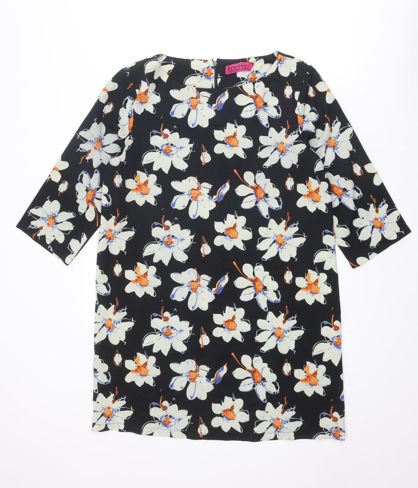 Boohoo Womens Multicoloured Floral Polyester A-Line Size 12 Round Neck Zip