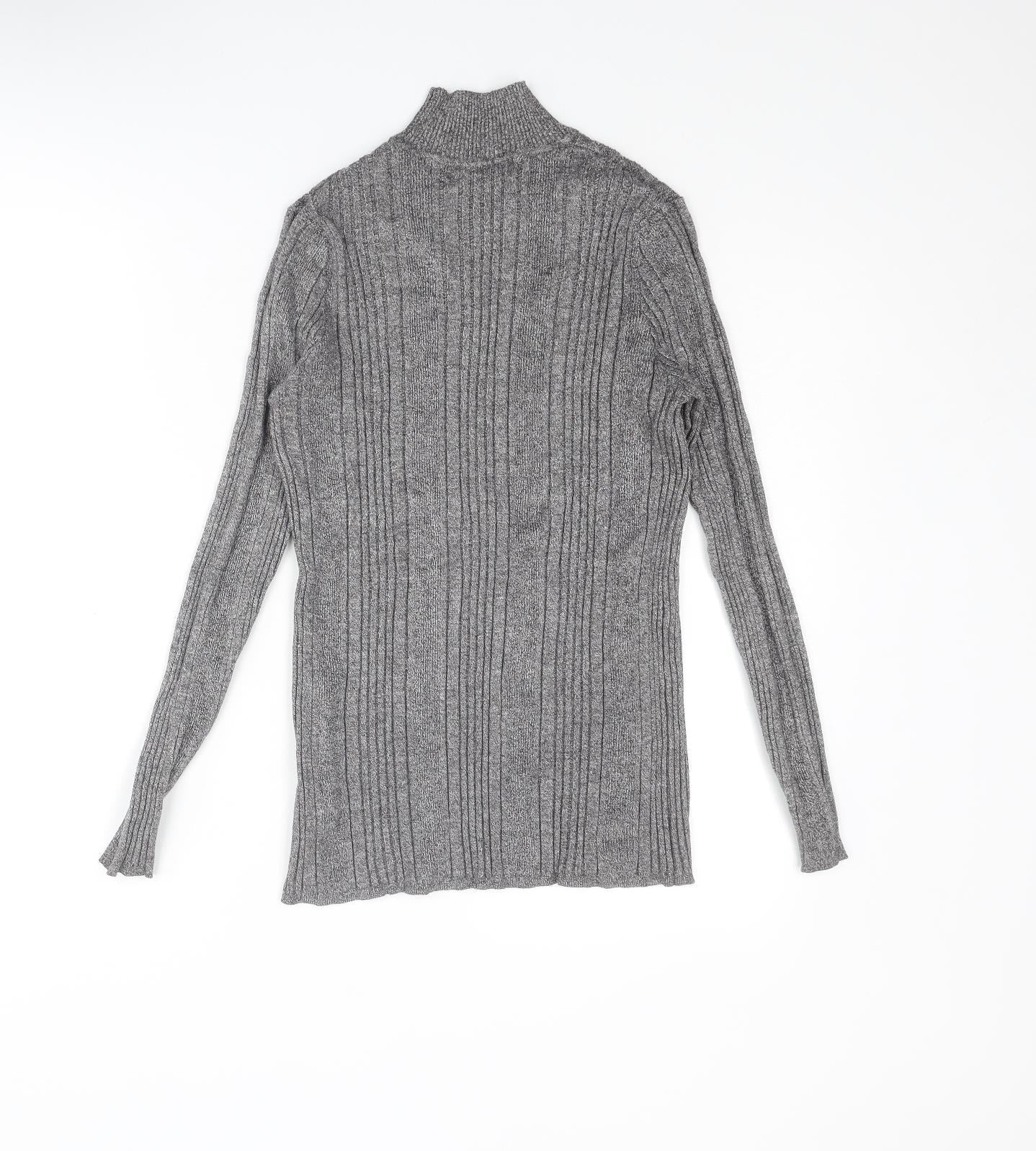 Marks and Spencer Womens Grey Mock Neck Viscose Pullover Jumper Size 14