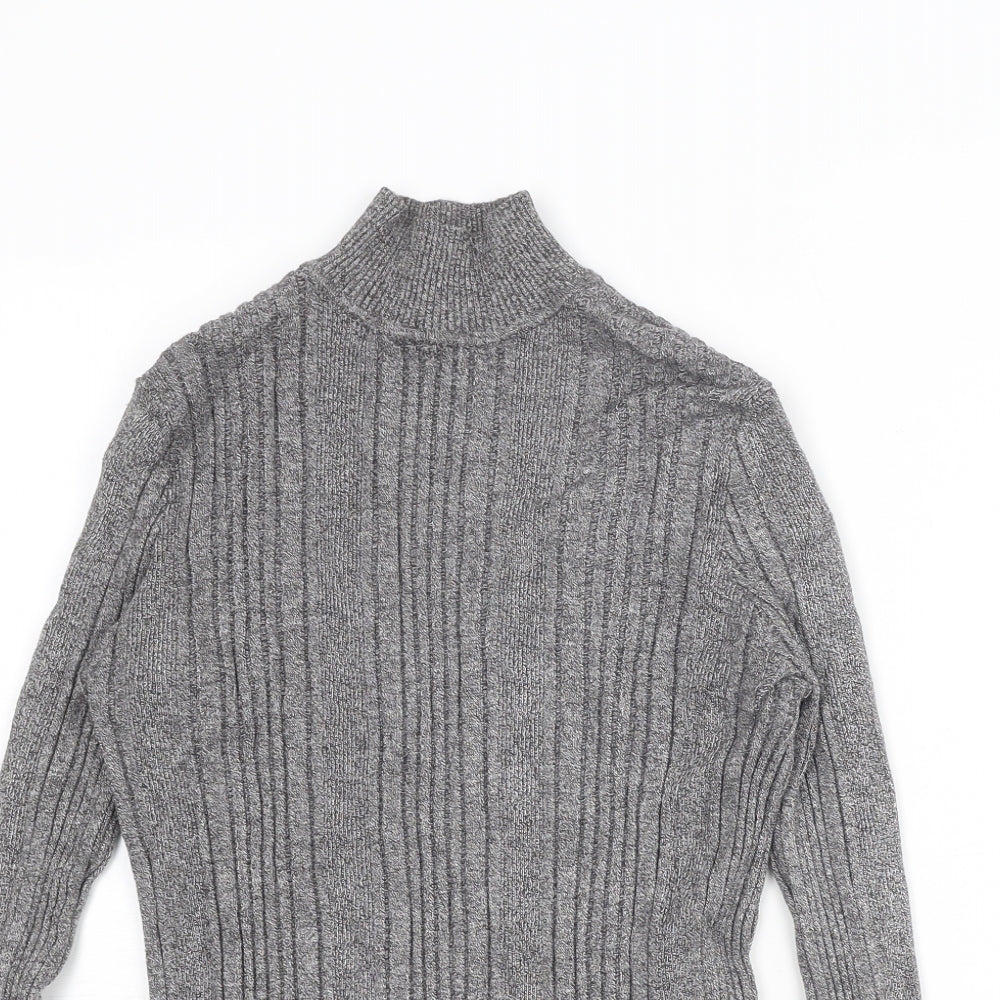 Marks and Spencer Womens Grey Mock Neck Viscose Pullover Jumper Size 14