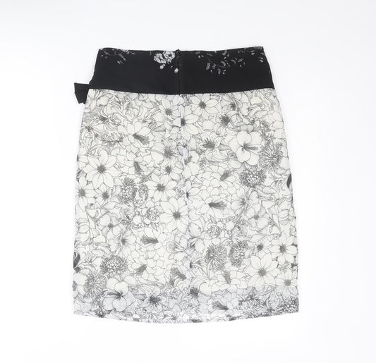 Bandolera Womens White Floral Polyester A-Line Skirt Size 8 Zip