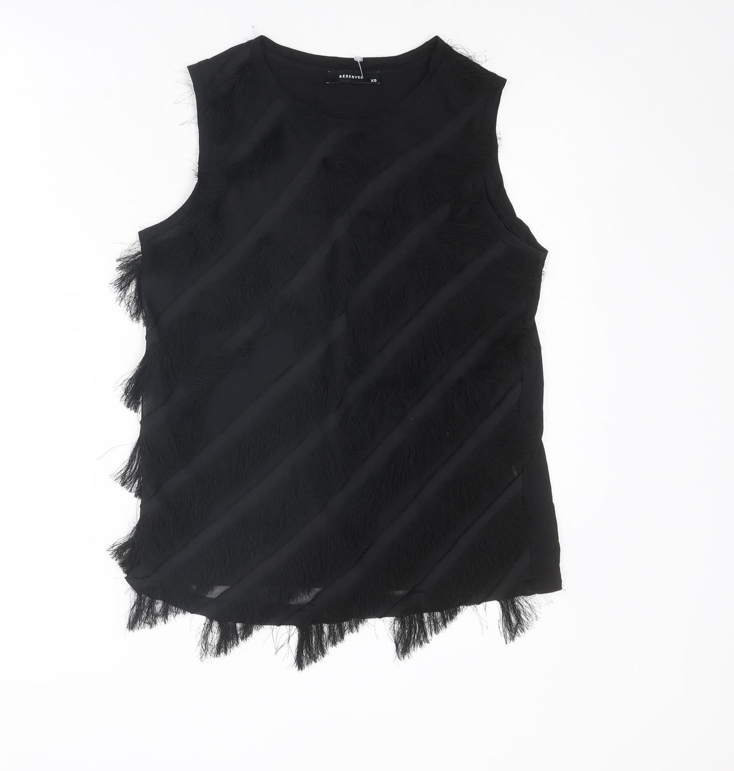 RESERVED Womens Black Polyester Basic Tank Size XS Round Neck
