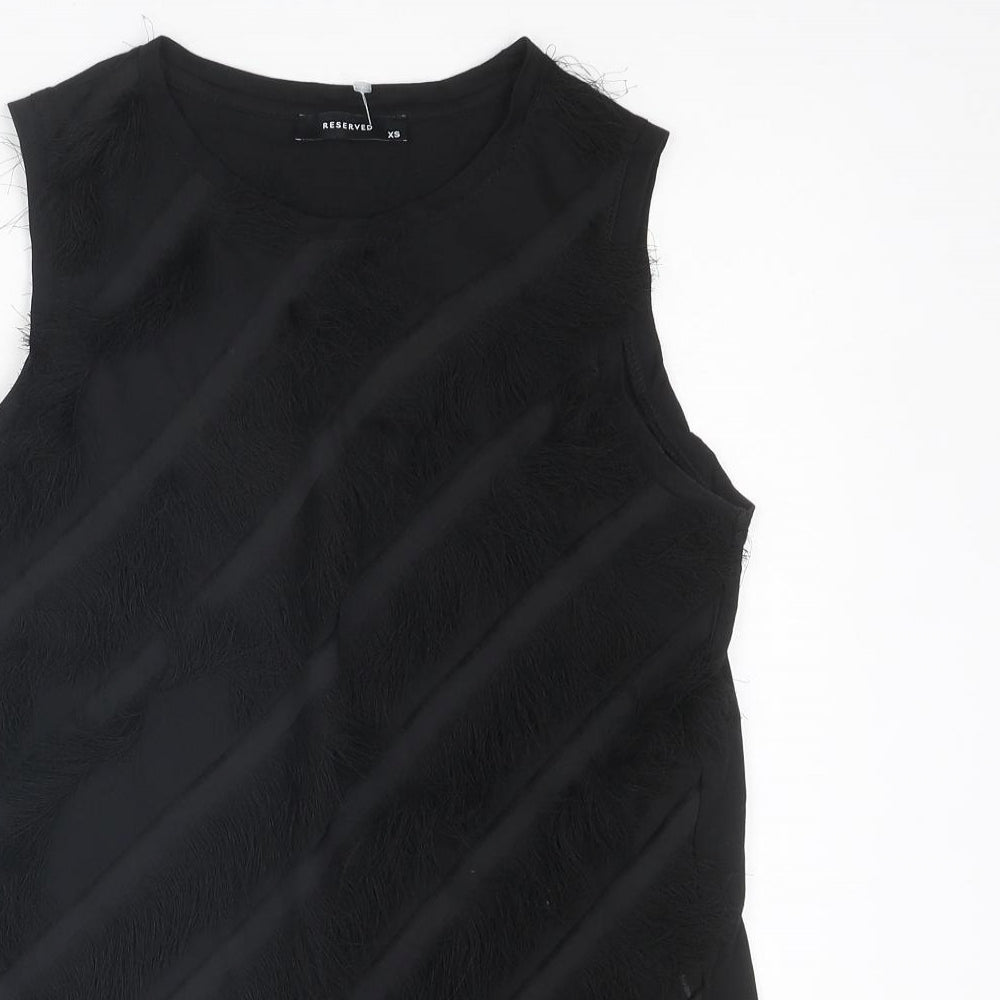 RESERVED Womens Black Polyester Basic Tank Size XS Round Neck