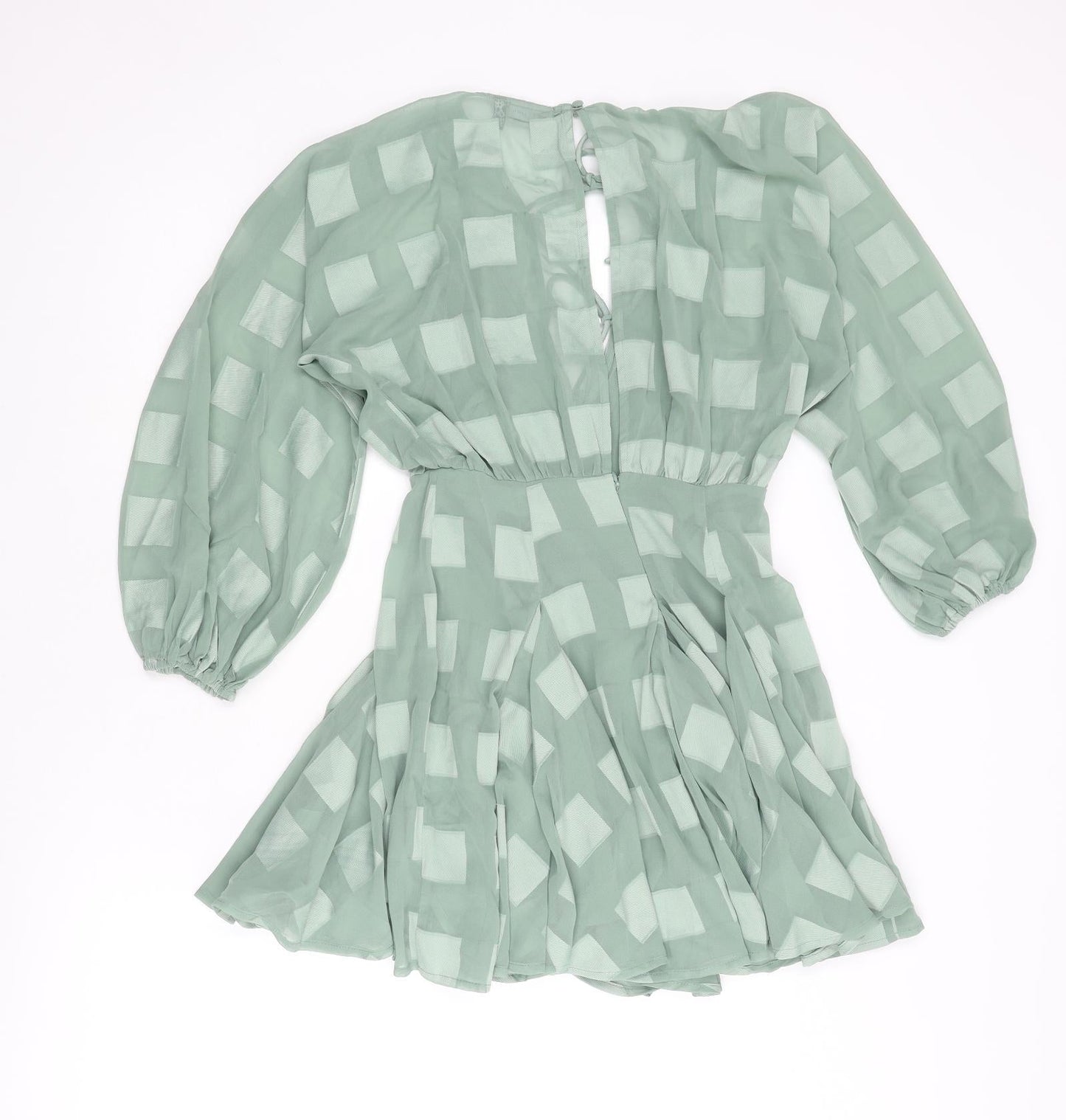 ASOS Womens Green Check Polyester Fit & Flare Size 4 V-Neck Zip