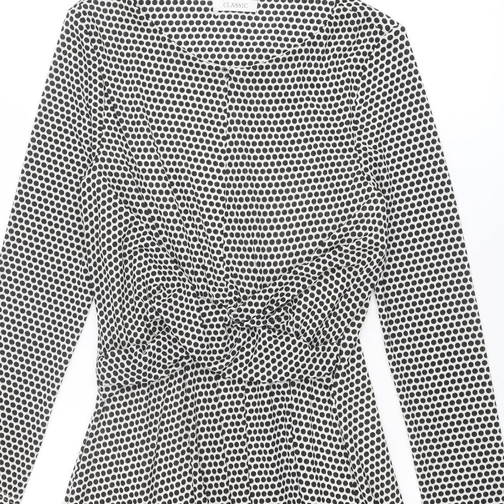 Classic Womens Black Polka Dot Polyester Trapeze & Swing Size 10 Round Neck Pullover