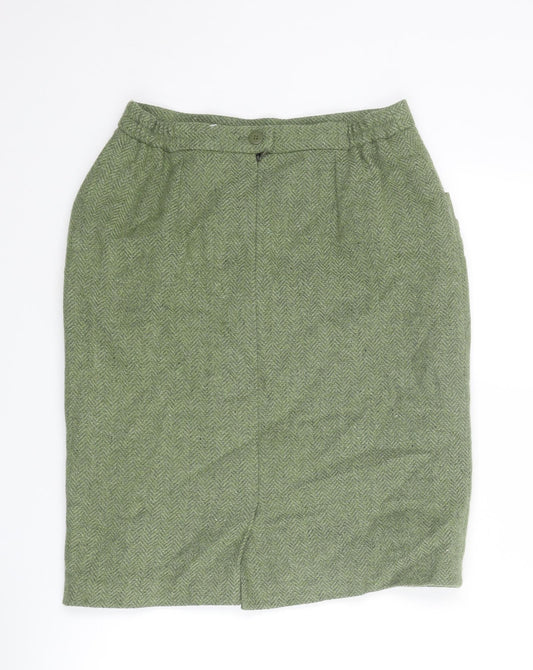 Marcelle Griffon Womens Green Herringbone Acrylic A-Line Skirt Size 28 in Zip