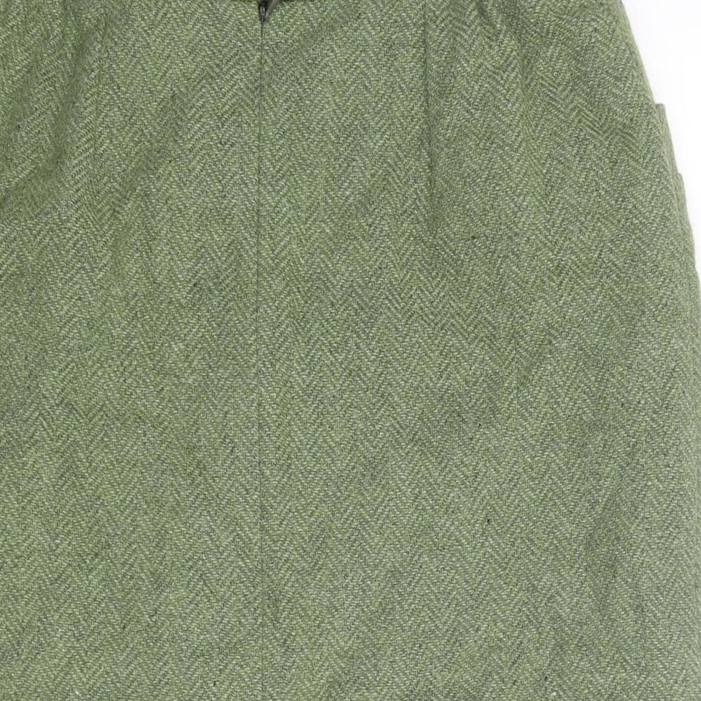 Marcelle Griffon Womens Green Herringbone Acrylic A-Line Skirt Size 28 in Zip