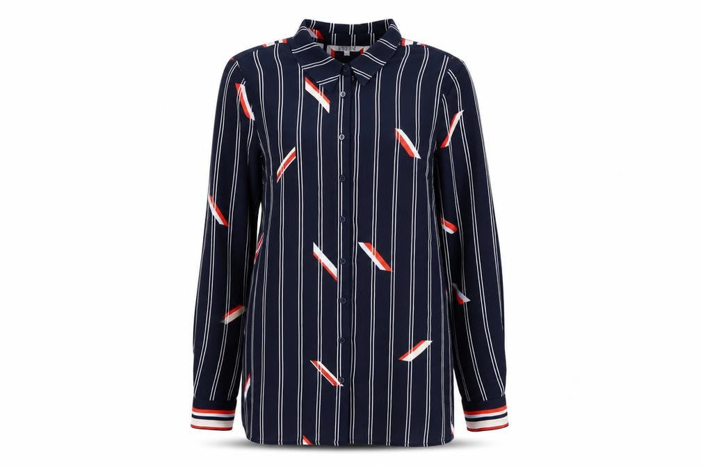 Preen Womens Blue Striped Polyester Basic Button-Up Size 12 Collared