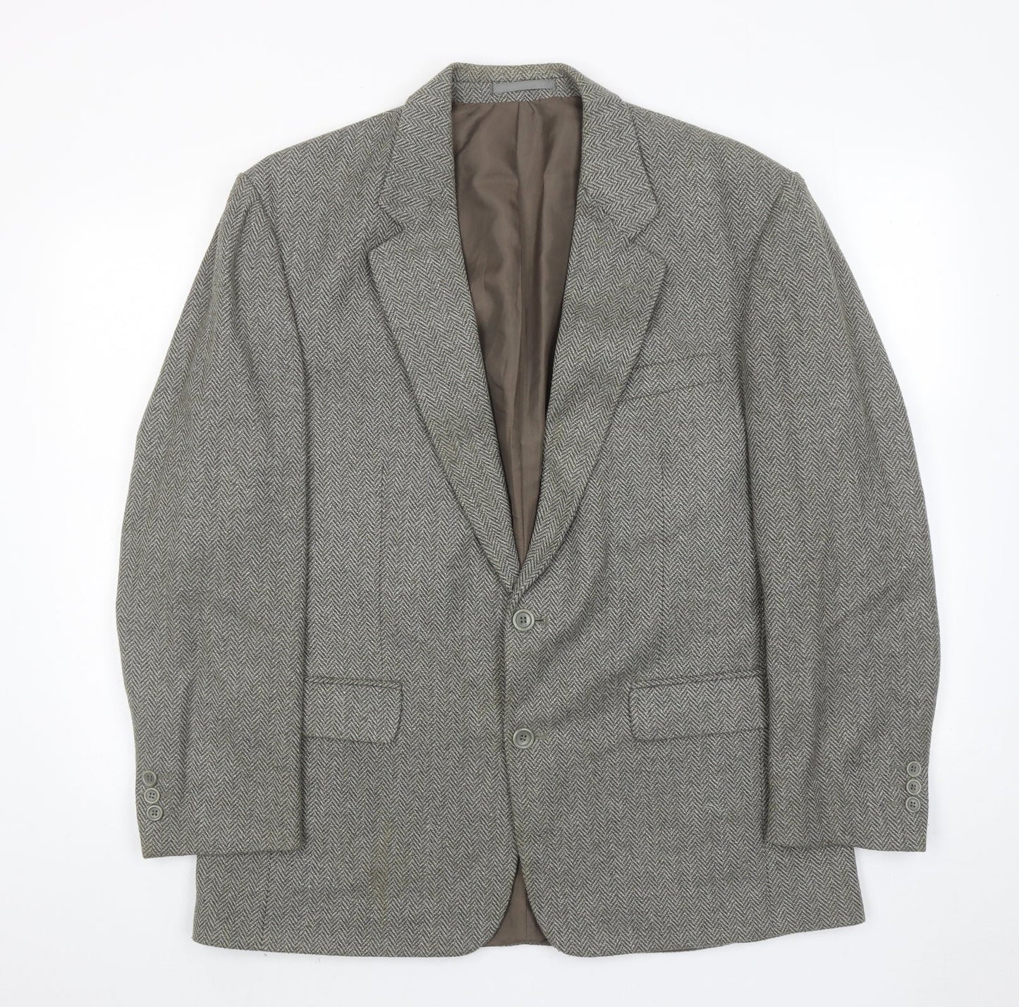 Greenwoods Mens Green Herringbone Wool Jacket Suit Jacket Size 42 Regular