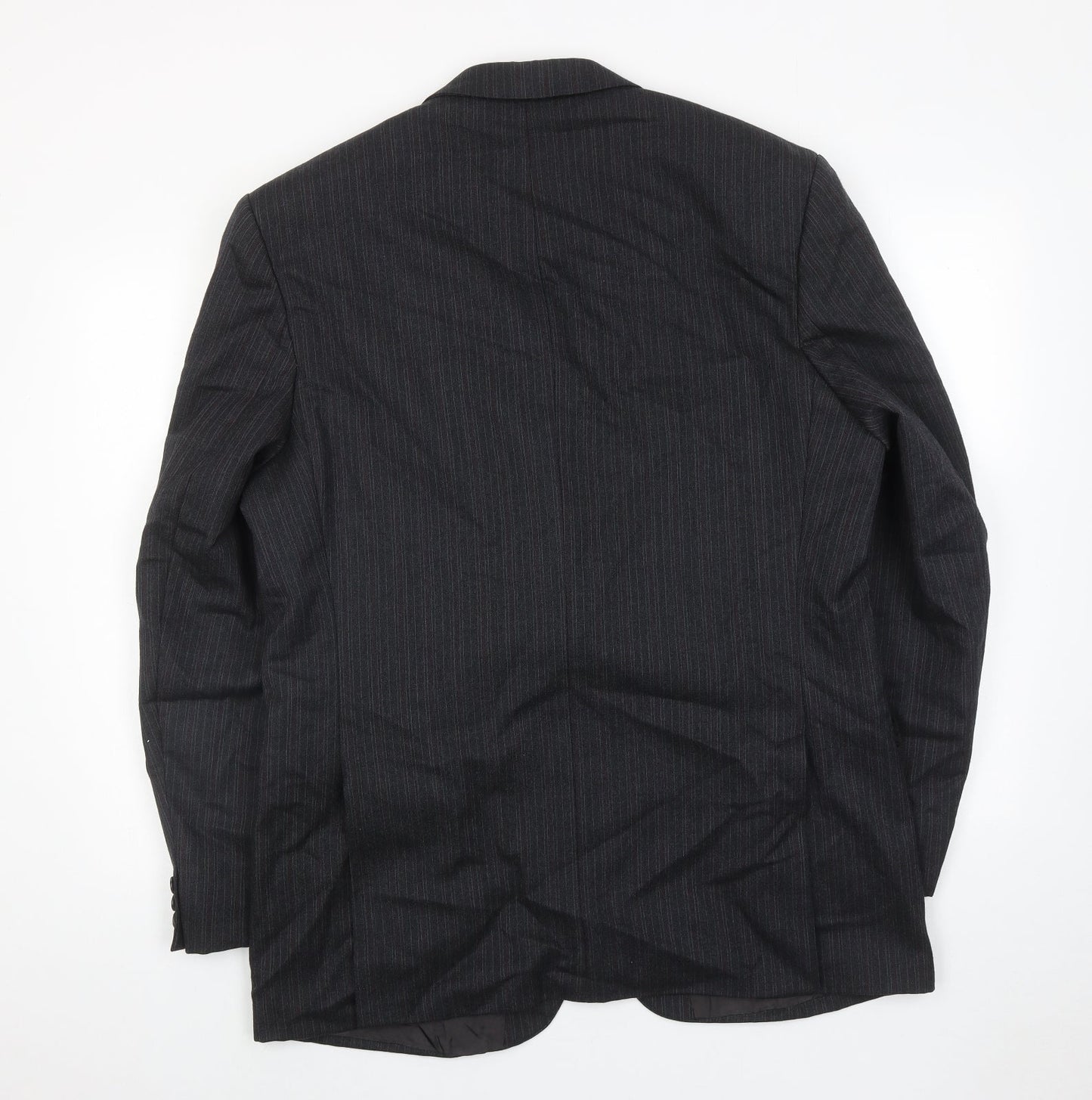 The label Mens Grey Striped Wool Jacket Suit Jacket Size 44 Regular