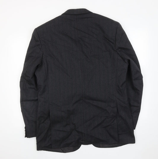 The label Mens Grey Striped Wool Jacket Suit Jacket Size 44 Regular