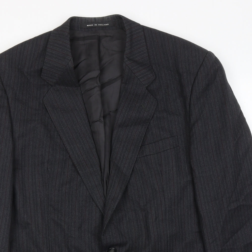 The label Mens Grey Striped Wool Jacket Suit Jacket Size 44 Regular