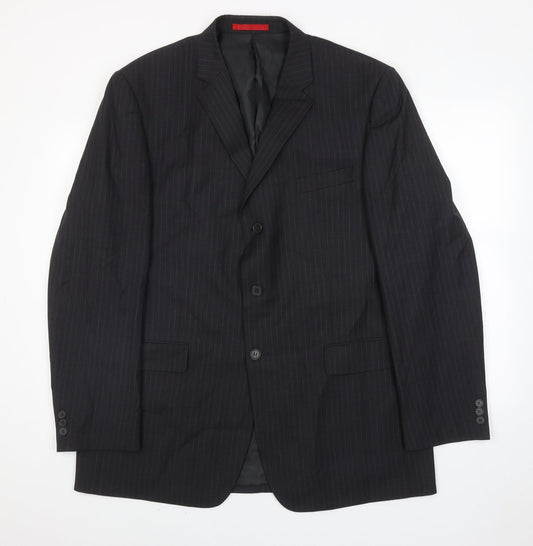 Burton Mens Grey Striped Polyester Jacket Suit Jacket Size 46 Regular