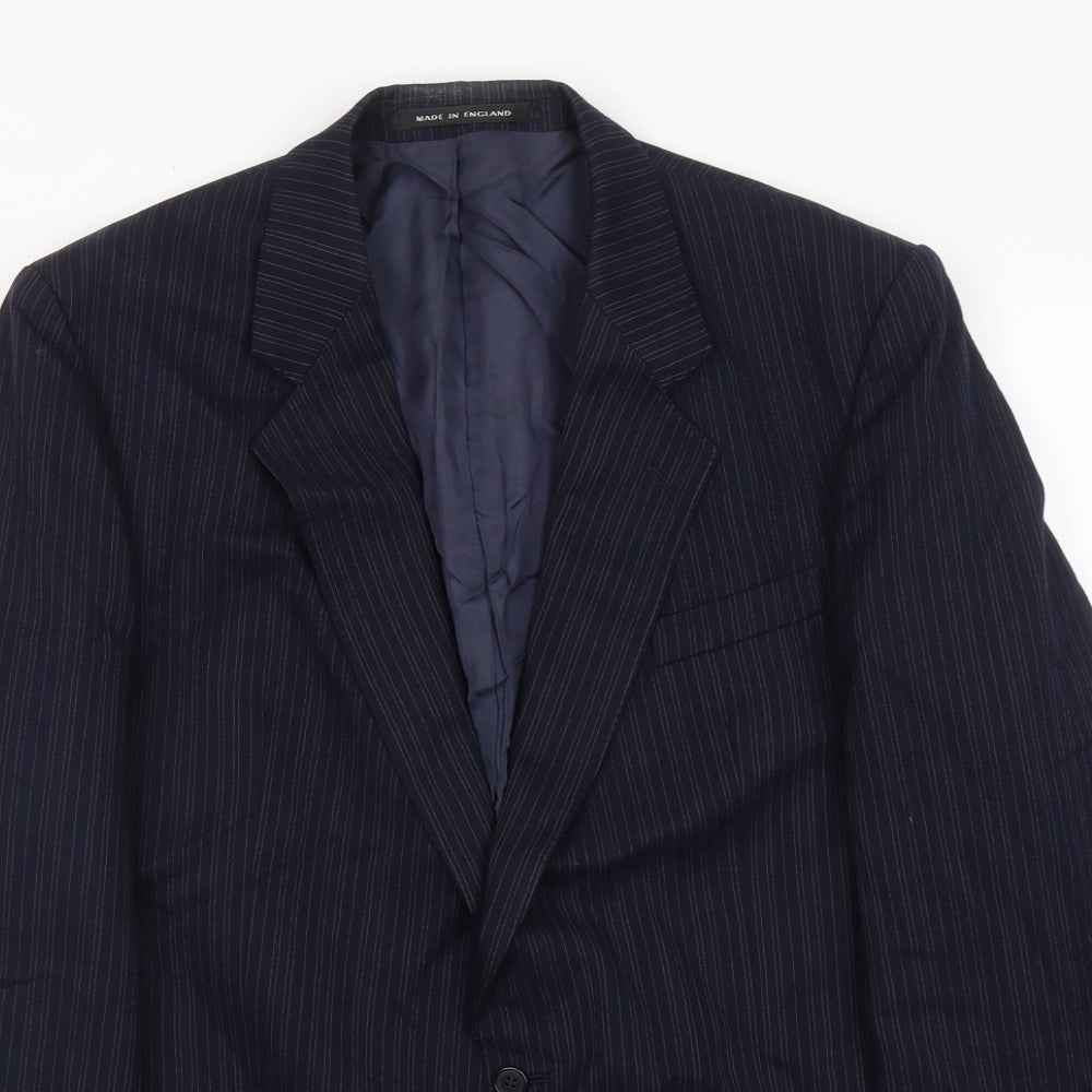 The Label Mens Blue Striped Wool Jacket Suit Jacket Size 44 Regular