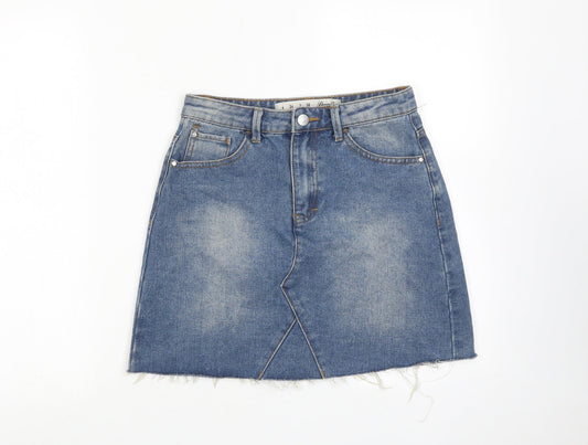 Denim & Co. Womens Blue Cotton A-Line Skirt Size 6 Zip