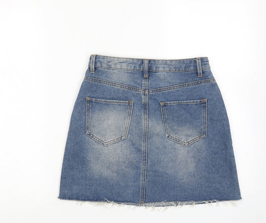 Denim & Co. Womens Blue Cotton A-Line Skirt Size 6 Zip